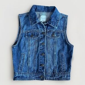 Fiore California Women's Small Crop Denim Jean Vest Distressed Vintage Y2K Boho